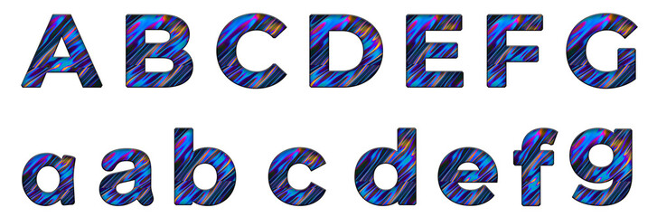 Holographic Flow Graphics a, b, c, d, e, f, g word design text alphabet letter typography font design © skopurbo