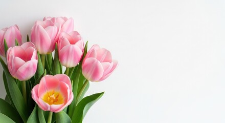 Fototapeta premium Pink tulips bouquet on white background