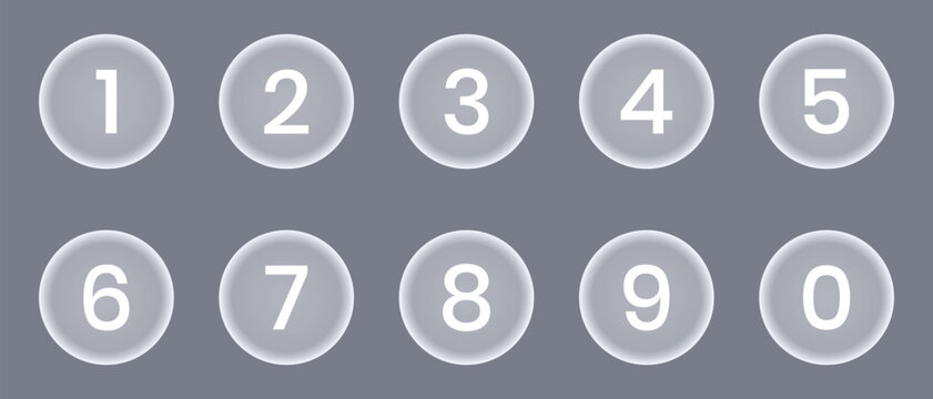Set of glossy phone numbers button. Set of numbers 0 to 9 in glossy circle. Number circles set 0 to 9 icon for education and UI or UX design. Safe lock pin code number symbols.