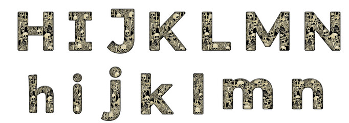 Naklejka premium skeletons Halloween pattern h, i, j, k, l, m, n word design text alphabet letter typography font design