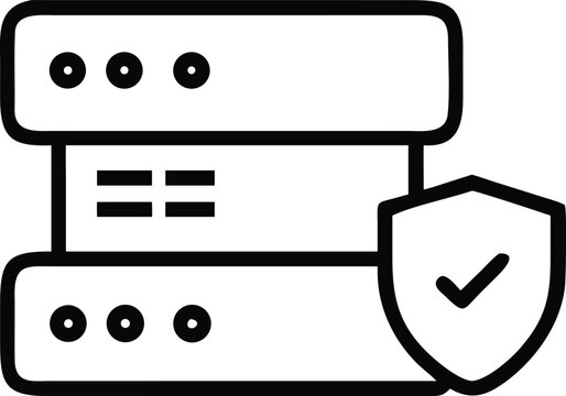 Secure Server Stack Line Icon with Protected Data Server, Cybersecurity Hosting Infrastructure, Network Security Outline Vector