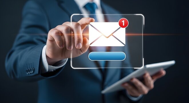 Email notification concept with businessman interacting on tablet