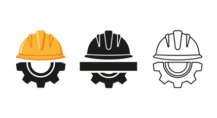 Fototapeta premium Construction worker safety hard hat and gear symbol icons, representing industry and labor