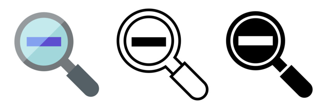 ズームアウト虫眼鏡アイコンセット 縮小・マイナス検索ルーペUIベクター素材 / Zoom out magnifying glass icon set minus search loupe vector

