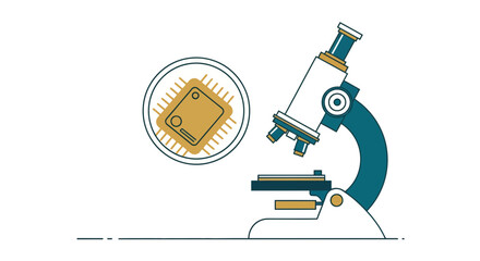 Naklejka premium Microscope with microchip under examination.