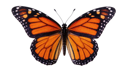 Vibrant orange and black monarch butterfly showcasing intricate wing patterns © Clementine