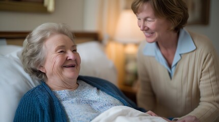 Obraz premium Palliative care team documents patient preferences in comfortable home setting, family photos and personal belongings creating warm atmosphere, candlelit evening scene, perfect for dignified