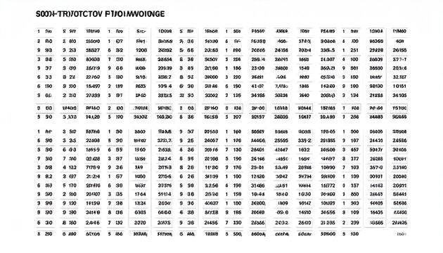 Dense Numerical Data Table - A Detailed Analysis of Information.