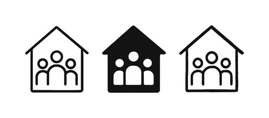 Family home icon set. House with people symbol representing household or community. © ICONS FOR YOU