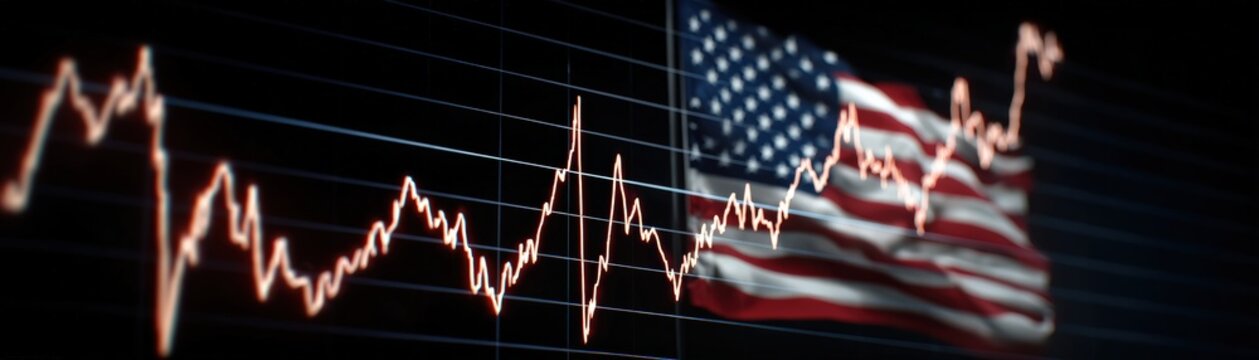 A dynamic stock market graph overlays a blurred American flag, symbolizing financial trends and economic activity in the USA, Medicines shortage during US and Iran war