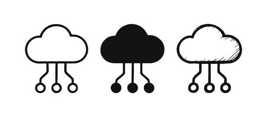Obraz premium Cloud Computing and Data Connection Icon Set - Network Storage Symbol and Digital Infrastructure