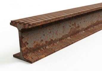Fototapeta premium Rusty steel railroad track on white background