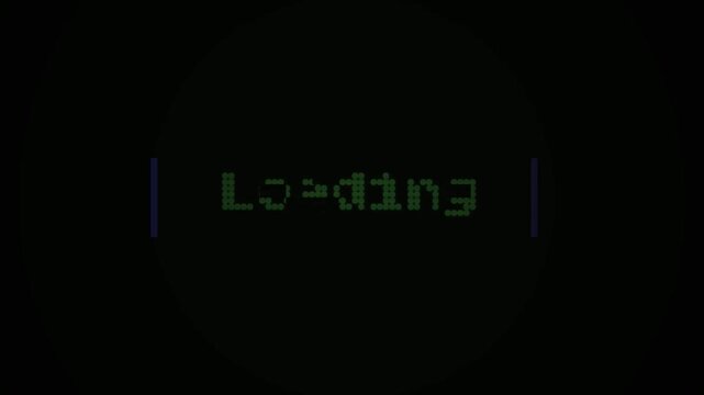 Retro Digital Loading Screen with Green Pixelated Text on Black Background