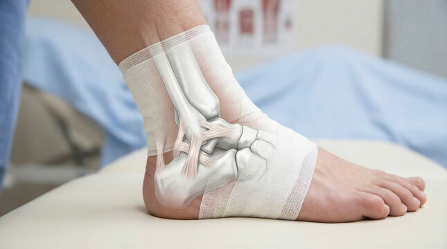 Ankle injury with visible bones and ligaments