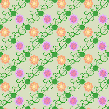 Abstract flowers diagonal seamless pattern