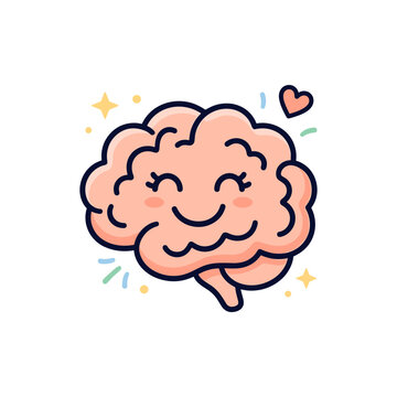 Happy brain icon with smiling face representing positive thinking and mental health concept