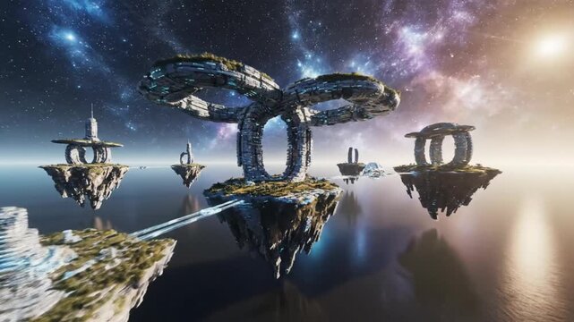 Futuristic Cityscape with Warp Speed Tunnel and Sci-Fi Portals.