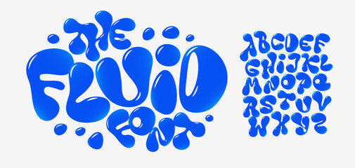 Blue Liquid Font Logo Alphabet Fluid Effect Letter Set Modern Typography, Creative Typographic Design for Playful Title Text, Water Fest Headline, Juice Logotype, Aqua Bubble Fonts. Vector Typeface © artyway