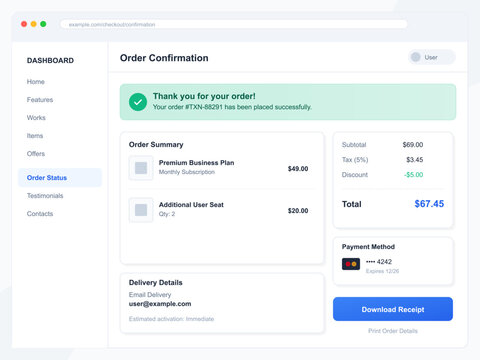 Recent Purchase Order Confirmation Screen