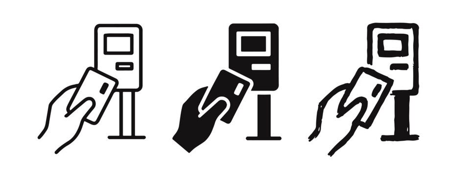 Hand Paying with Card Icons Set - Contactless Payment Terminal