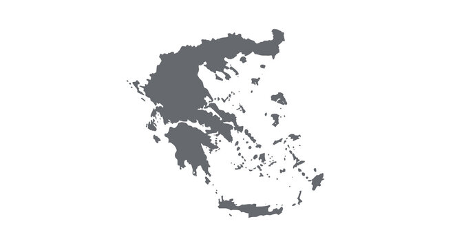 A stark black silhouette depicts the geographical shape of mainland Greece and its islands high quality