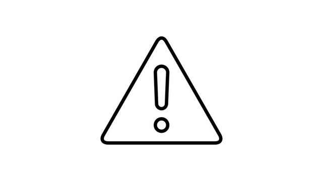Exclamation mark in a triangle sign icon animation video for warning, caution, attention, alert, hazard, danger, notice, security, safety, risk, problem, issue, emergency, notification, information