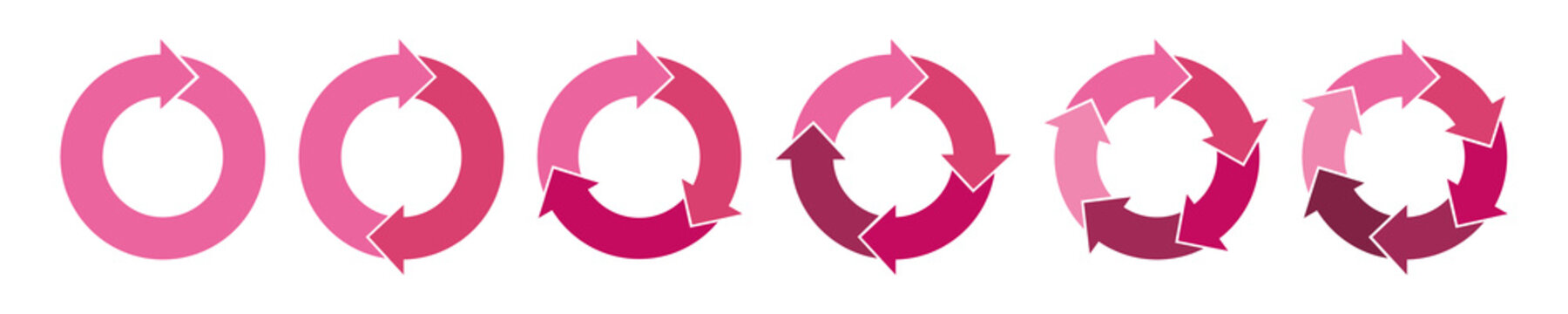 Pink tones circle arrows. Cycle infographic icons set. Rotation round scheme process template. Hand drawn illustration.
