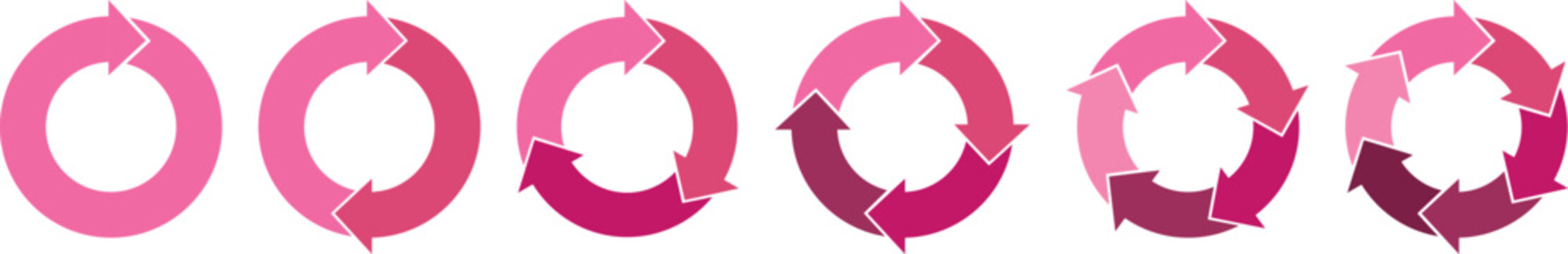 Pink tones circle arrows. Cycle infographic icons set. Rotation round vector scheme process template. Hand drawn illustration.