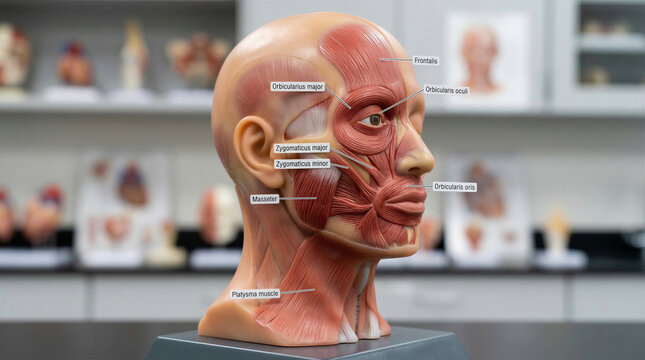 Human facial and skull muscles anatomical educational model