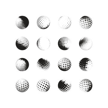 Abstract halftone sphere set with dotted and square patterns