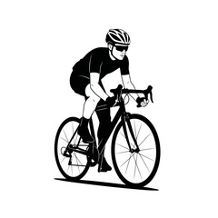 Naklejka premium A black and white illustration of a cyclist riding a bicycle