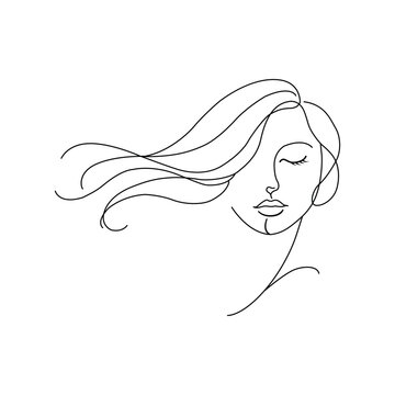  Woman Face Line Drawing Vector Icon &ndash; Minimalist Silhouette, Continuous Hair Outline