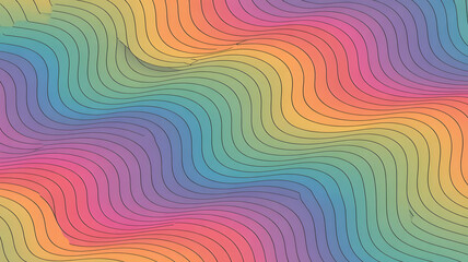 Obraz premium Vibrant rainbow wavy lines abstract background, fluid pattern