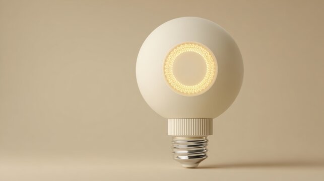 Modern Minimalistic Round Light Bulb with Soft Glow on Beige Background