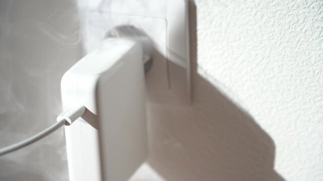 Charger overheating smoke. High quality FullHD footage