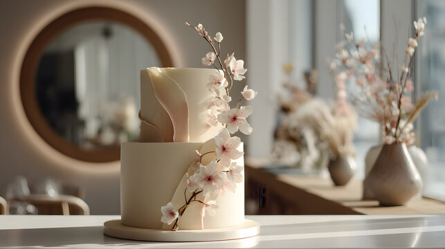 Minimalist two tier wedding cake with soft cream texture