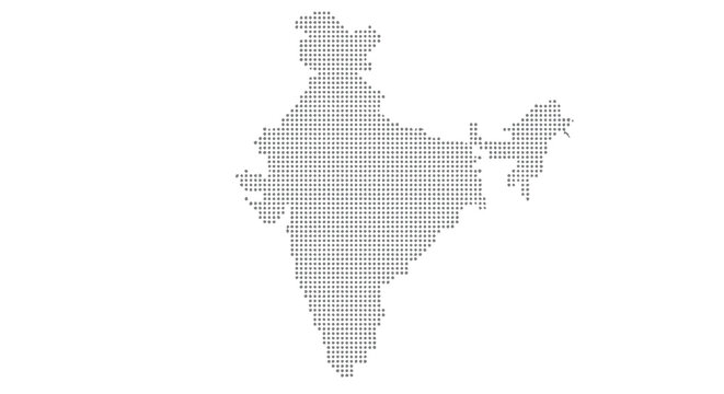 A dotted representation of the map of india against a plain white background high quality professional