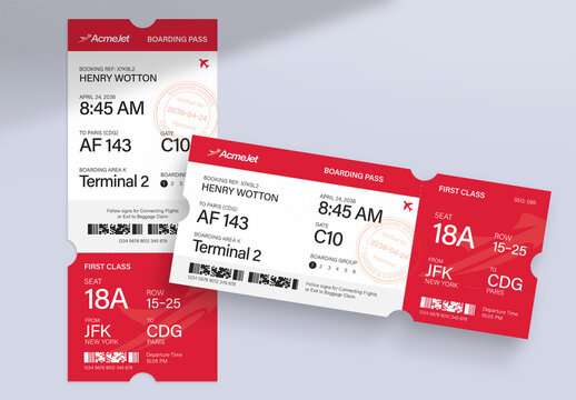 Boarding Pass Ticket Template, Airline Plane Ticket Design