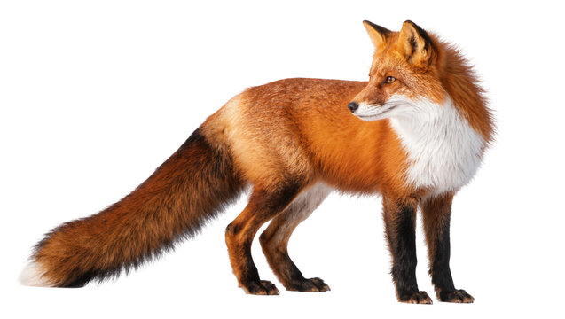 A striking red fox with beautiful orange fur and white chest, majestic wildlife.