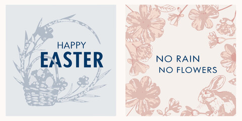 Festive easter cards with floral designs bunnies and cheerful greetings © Tarun