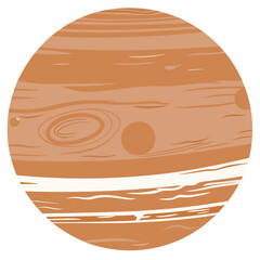 Stylized illustration of the planet jupiter with swirling orange and brown bands © Tarun