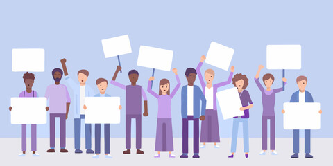 Fototapeta premium Diverse group of people holding blank signs in a united demonstration