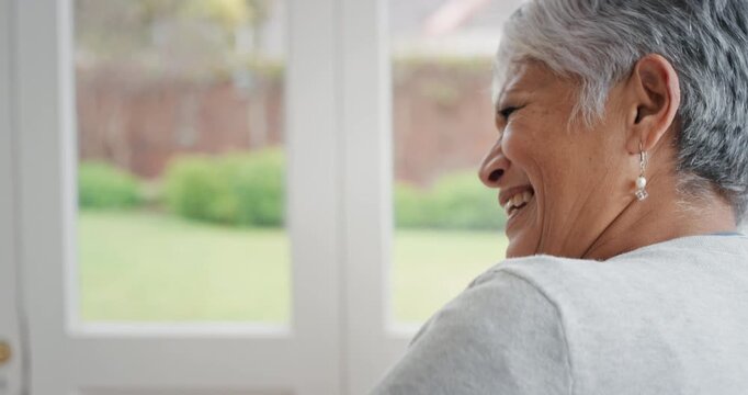 Adoption, grandmother or boy in home with hug, childcare or bonding together in healthy relationship. Love, old woman or grandchild with embrace, support or family connection in childhood development