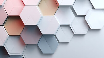 Obraz premium 3D render of seamless white and gold hexagonal tile pattern with rose gold metallic gradient background