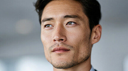 Obraz premium Asian Businessman in Suit Side Profile Portrait