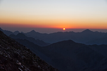 Fototapeta premium Sunrise from Pic de Coma Pedrosa - highest point of whole Andorrra state