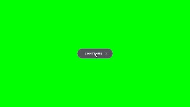 Mouse cursor clicking animated 'continue' button on a vibrant green screen backdrop element