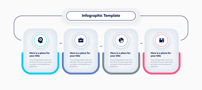 Process flow diagram divided into four colorful options. Modern presentation template for clear and effective data visualization.