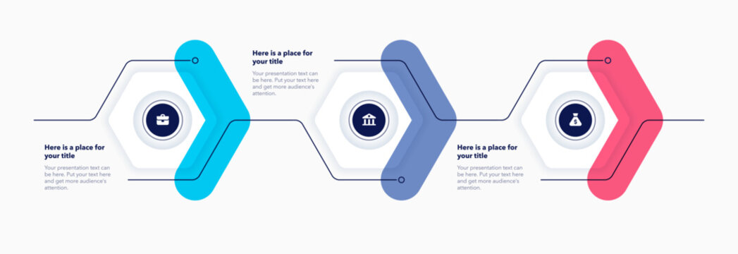 Minimalist and modern arrow infographic process template with three steps. Flat presentation diagram with icons for workflow layout, banner or web design.