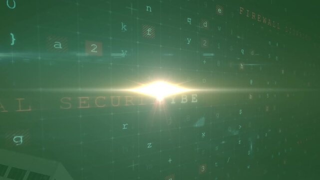 Animation of light trails and cyberattack warning over cityscape